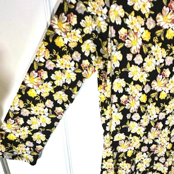 Downeast Women Yellow Floral 3/4 Sleeve Stretchy Fit Flare Swing Midi Dress Sz M - Picture 5 of 5